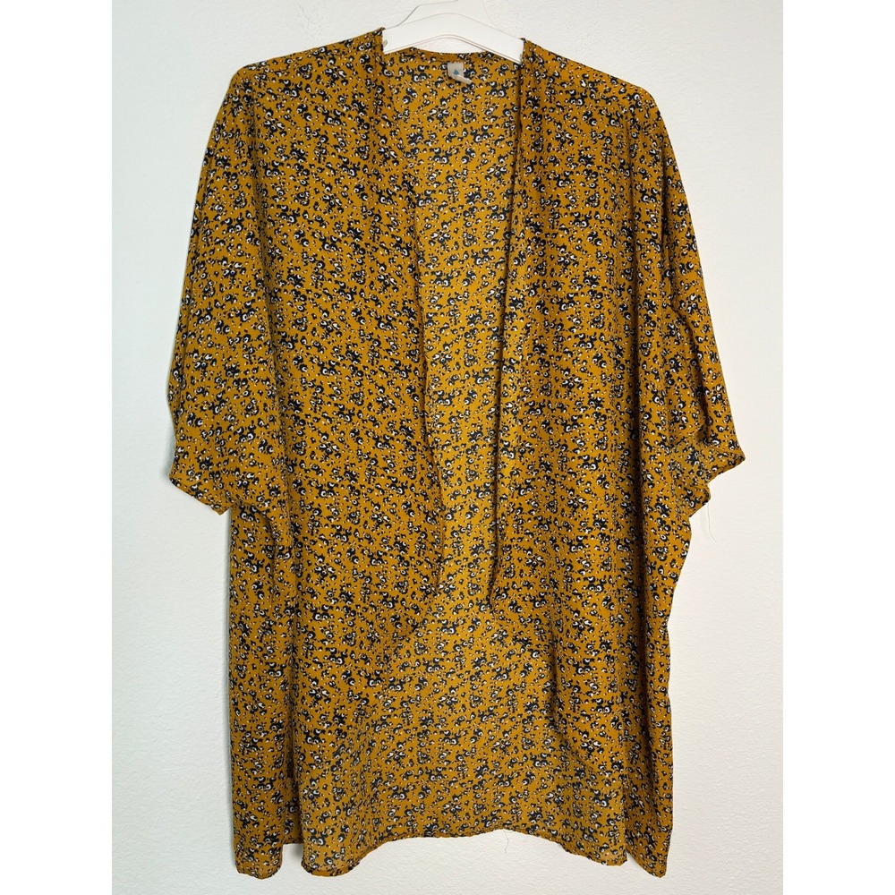 Paisley Grace Mustard Yellow Floral Kimono Cardigan Open Front Oversized Top